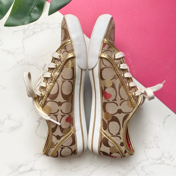 Coach Dee Secret Admirer Heart Monogram Gold Sneakers 7.5 - Picture 3 of 6